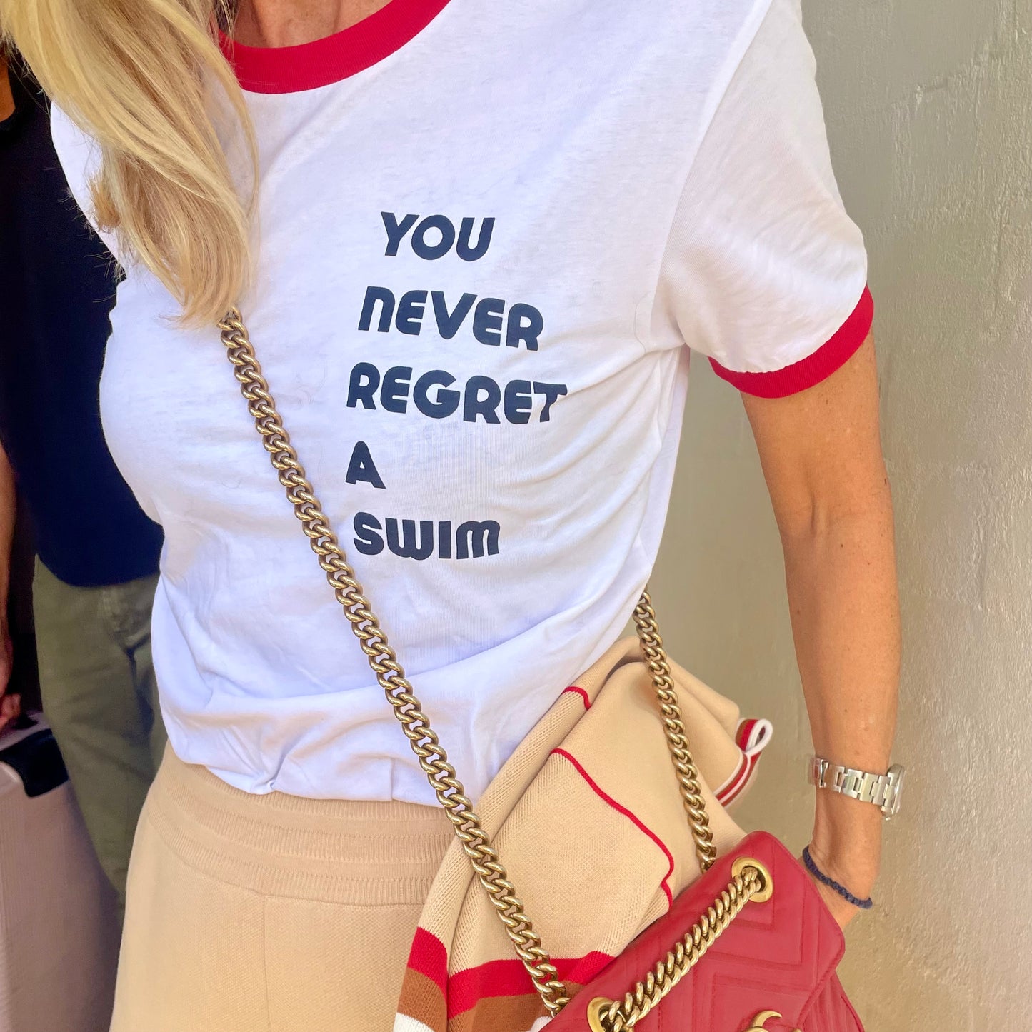 Red You never regret a swim t-shirt